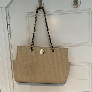 Henri Bendel Straw Handbag | 13x10 | Leather Chain Handles | Includes Dust Cover